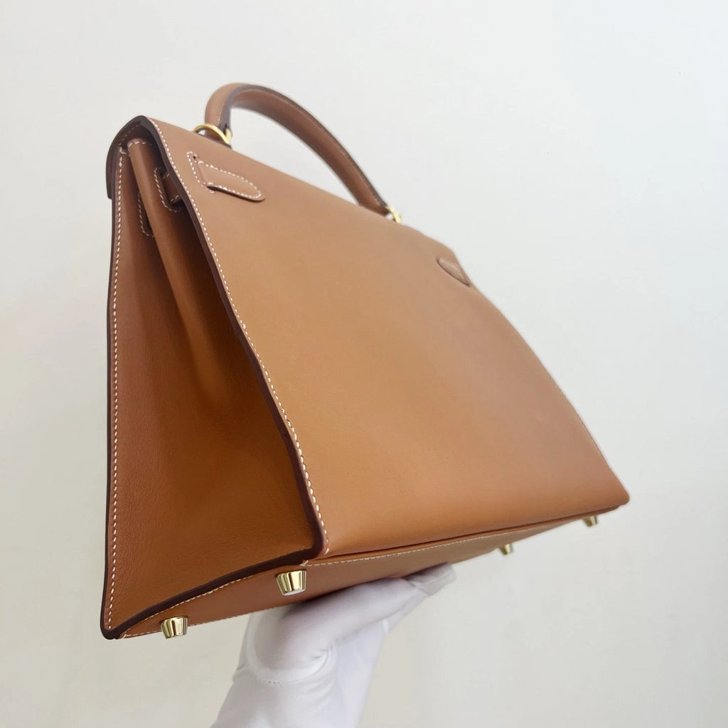 Hermes Kelly32 Top Handle Shoulder Bag Brown Gold Used Women Classic Fashion