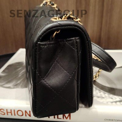 Chanel Black Gold Quilted Chain Shoulder Crossbody Bag Classic Women