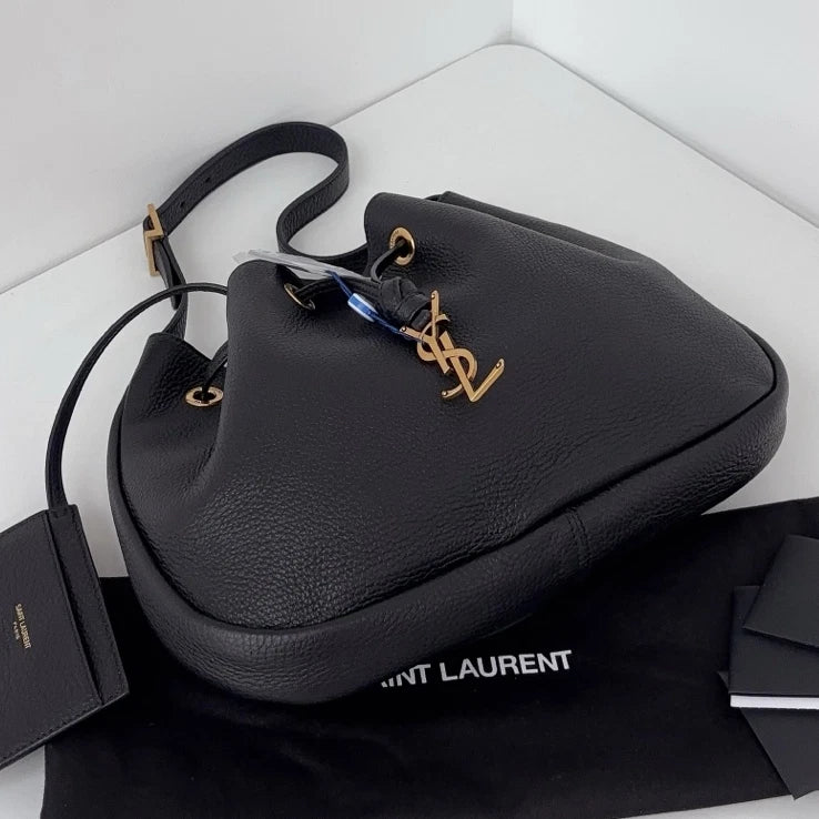 Excellent Saint Laurent Hobo Paris Vii Black Bucket Shoulder Bag Gold Hardware