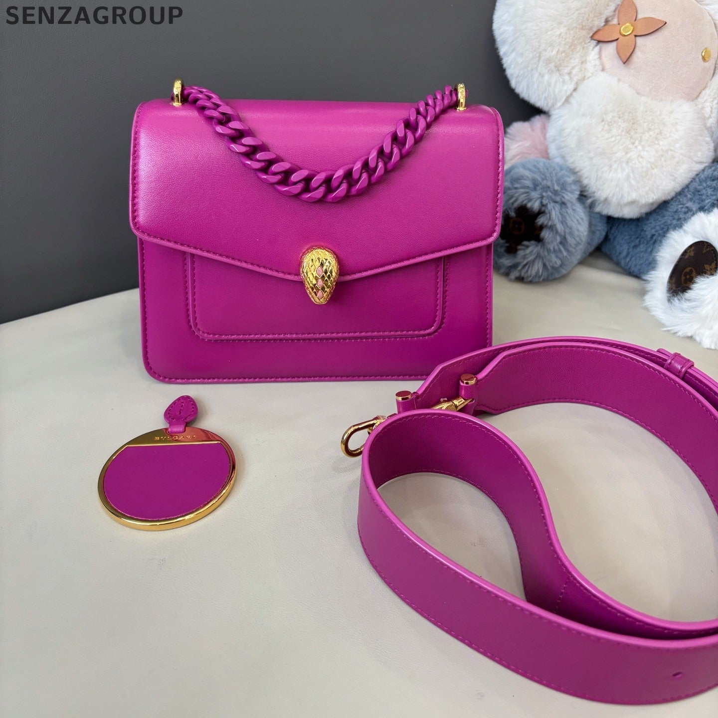 Bvlgari Serpenti 2WayTop Handle Crossbody Pink Gold Women Classic