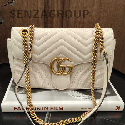 Gucci Marmont 26 White Gold Chain Shoulder Crossbody Bag Classic Women