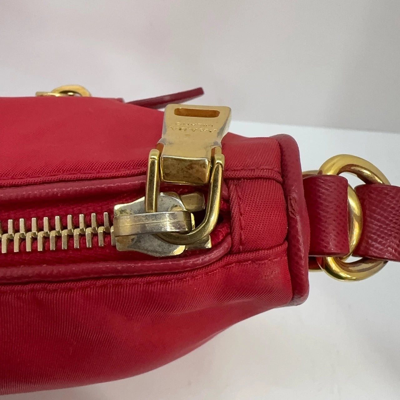 PRADA Red Nylon Hobo Shoulder Handbag For Women