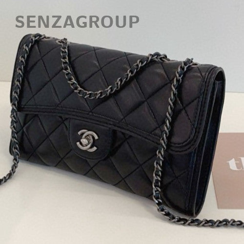Chanel Classic Flap Chain Diamond Black Silver Shoulder Bag Crossbody Women