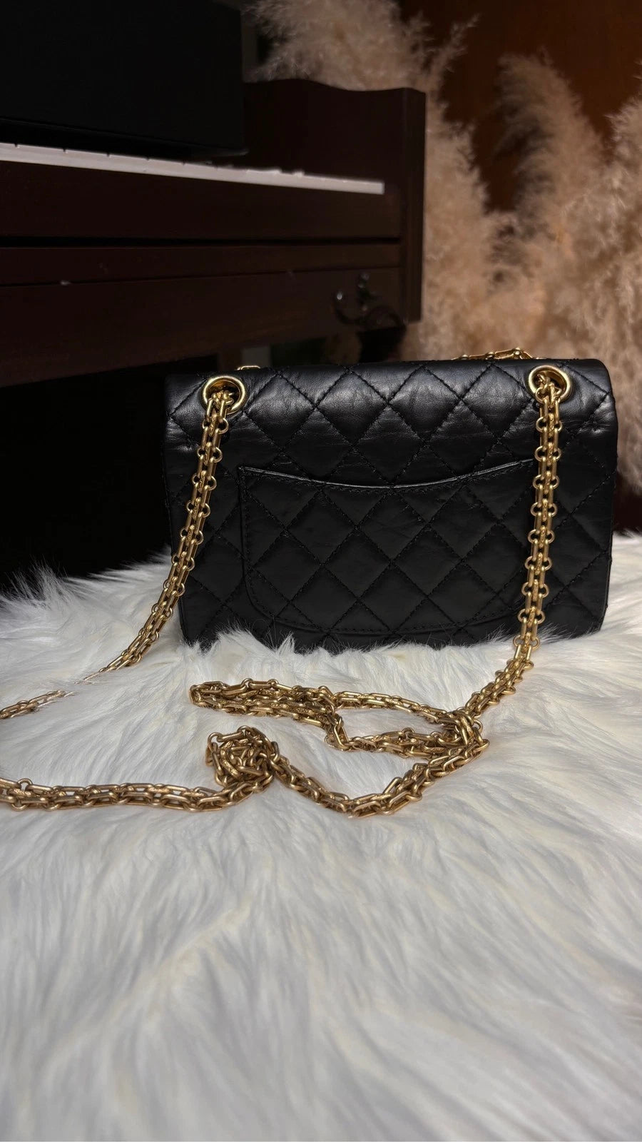 CHANEL 2.55 Black Gold Buckle Large Mini Chain Shoulder Bag For Women