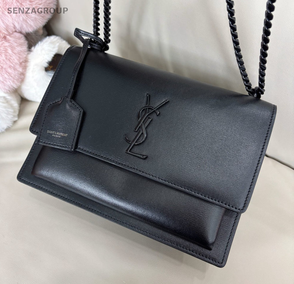 YSL Saint Laurent Sunset MM So Black Chain Shoulder bag Almost BRAND NEW Women