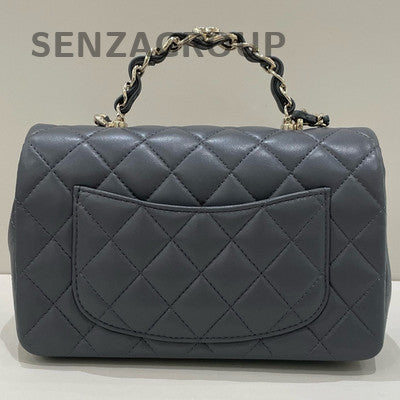 Chanel 23K Mini Grey Gold Chain Shoulder Crossbody Bag Classic Quilted
