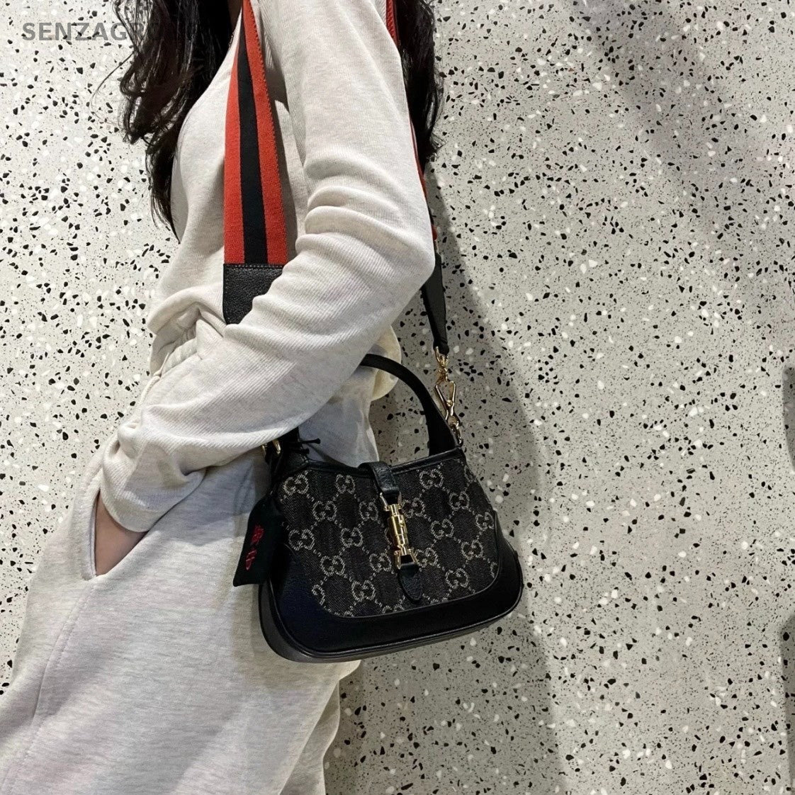 Gucci Jackie 1961  Denim Mini Shoulder Crossbody Bag Black Women