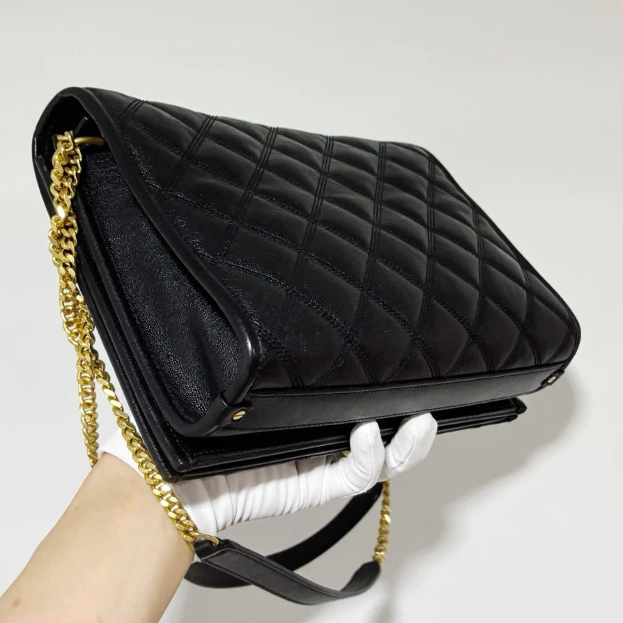 Excellent Saint Laurent Becky Black Quilted Leather Chain Shoulder Crossbody