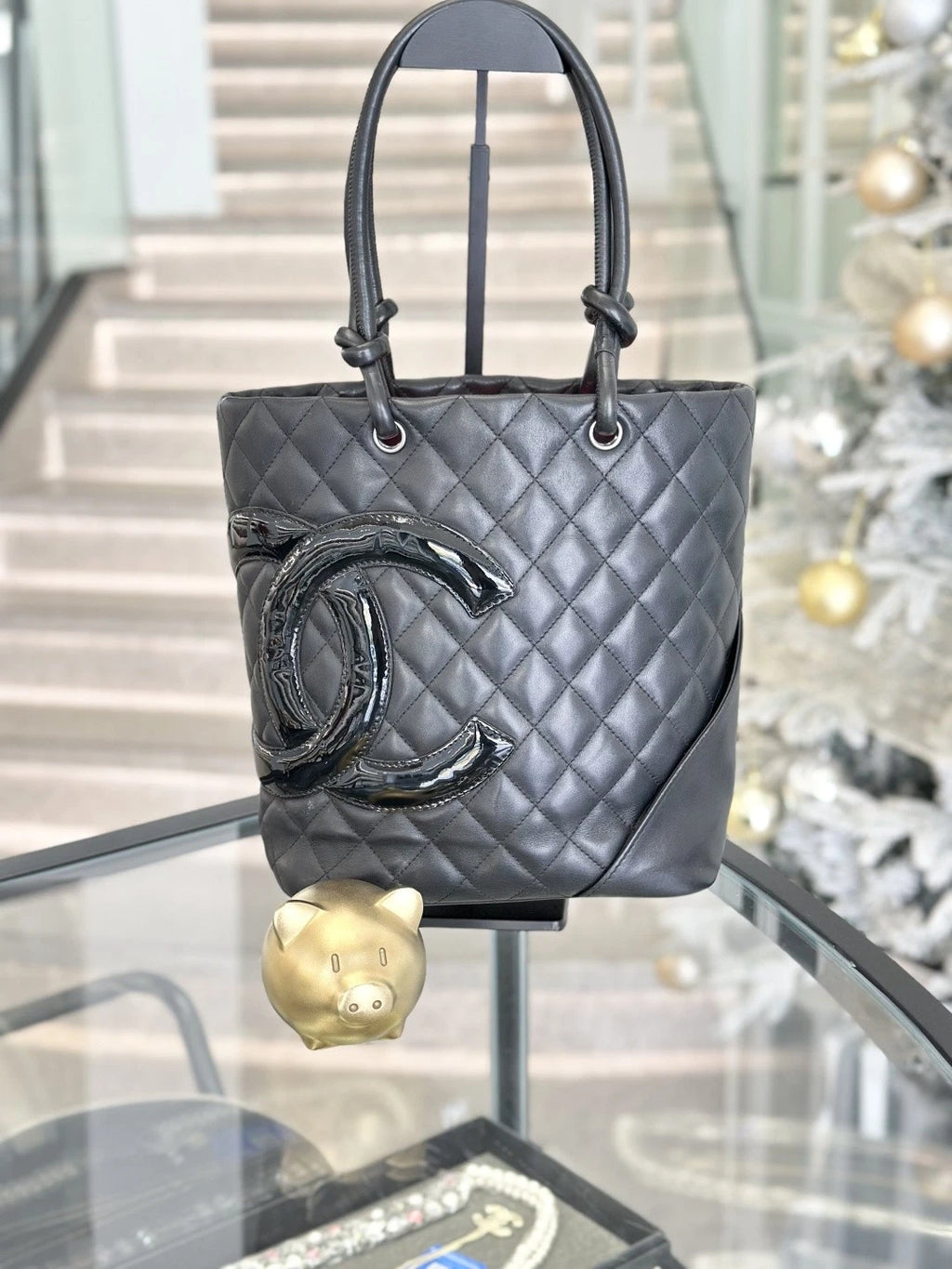 Chanel Cambon Bucket Calfskin Top Handle Bag Black Women Classic S