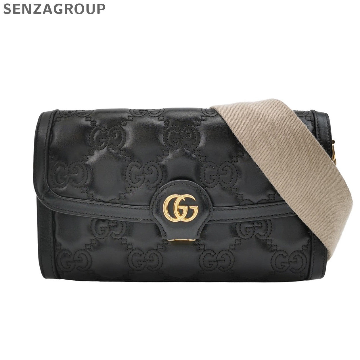 Gucci GG Matelassé Small Shoulder Crossbody Bag Black Gold Classic Women