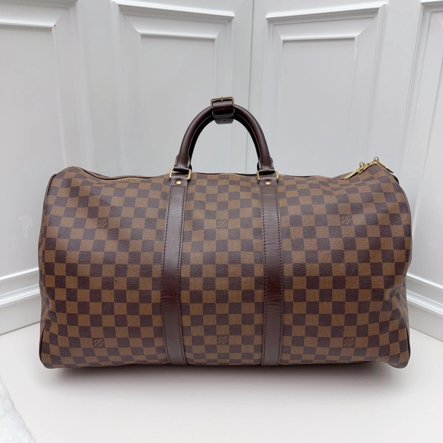Louis Vuitton Keepall50 Dami<wbr/>er Ebene Top Handle Bag Brown Women
