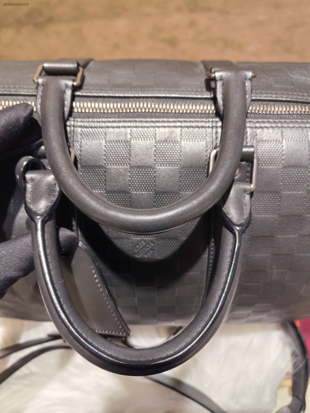 Louis Vuitton Damier Keepall Black Leather Shoulder Bag