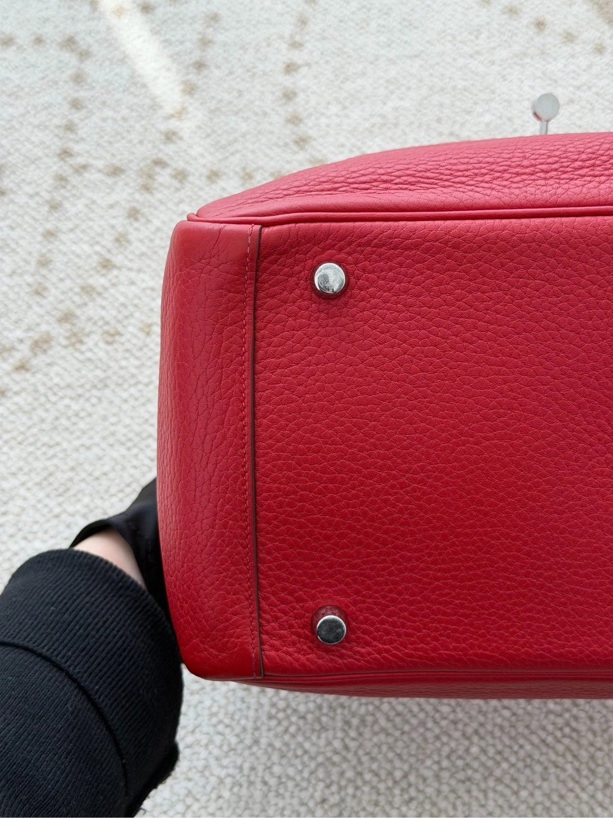 Hermes Lindy30 TC Leather Top Handle Shoulder Bag Red Silver Women Classic