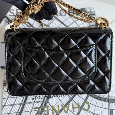 Chanel 24A Quilted Black Gold WOC Chain Shoulder Bag