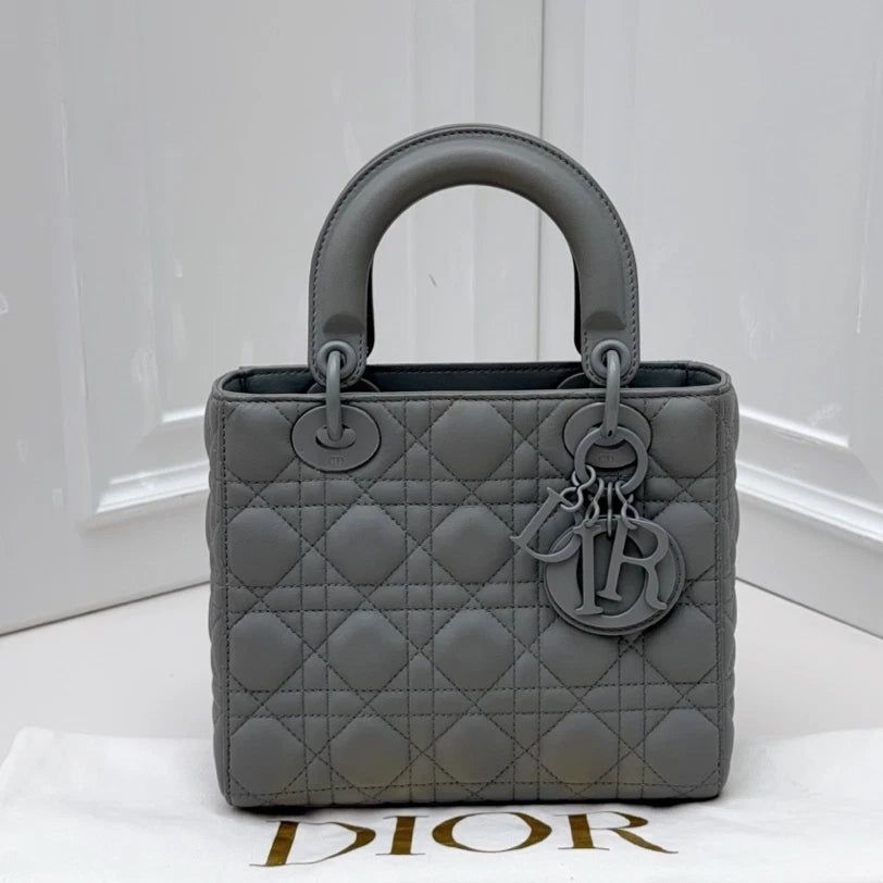 Dior Lady Dior Gray Crossbody Top Handle Excellent