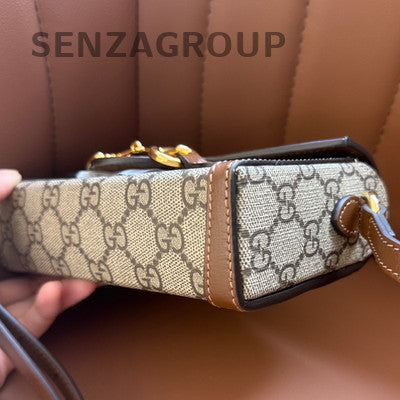 Gucci 1955 GG Supreme Brown Gold Buckle Women's Crossbody Phone Bag