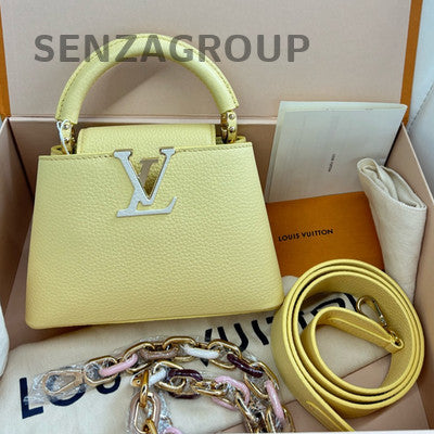 Louis Vuitton Capucines Mini Taurillon Yellow Shoulder Crossbody Handbag Women