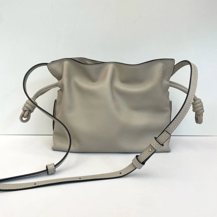 Loewe Mini Flamenco Drawstring Bucket Bag Light Gray Women