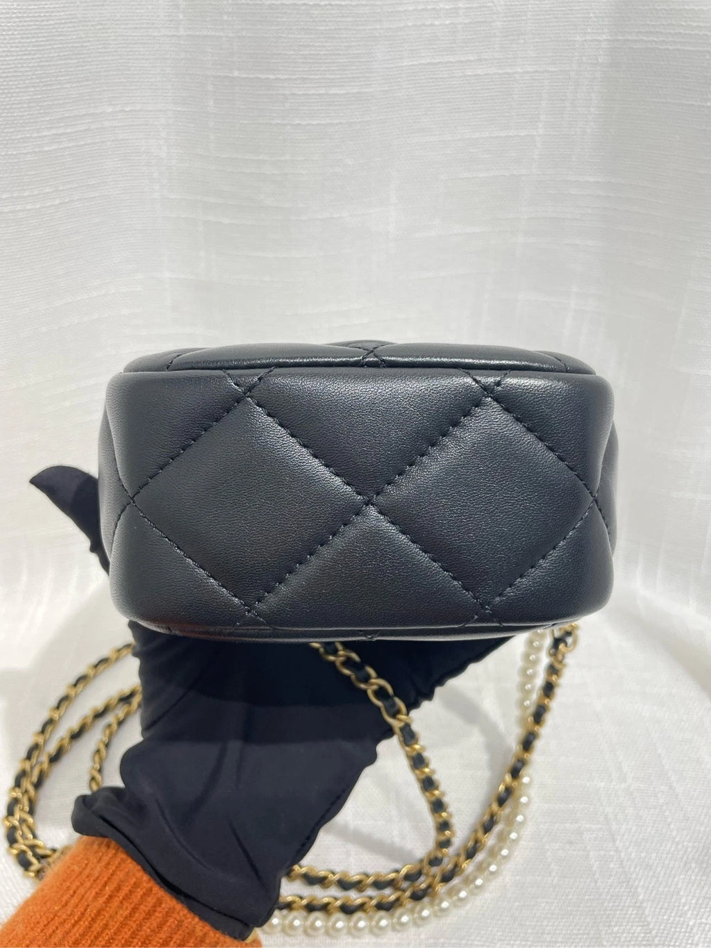 CHANEL Leather Mini Pearl Chain Camera Crossbody For Women