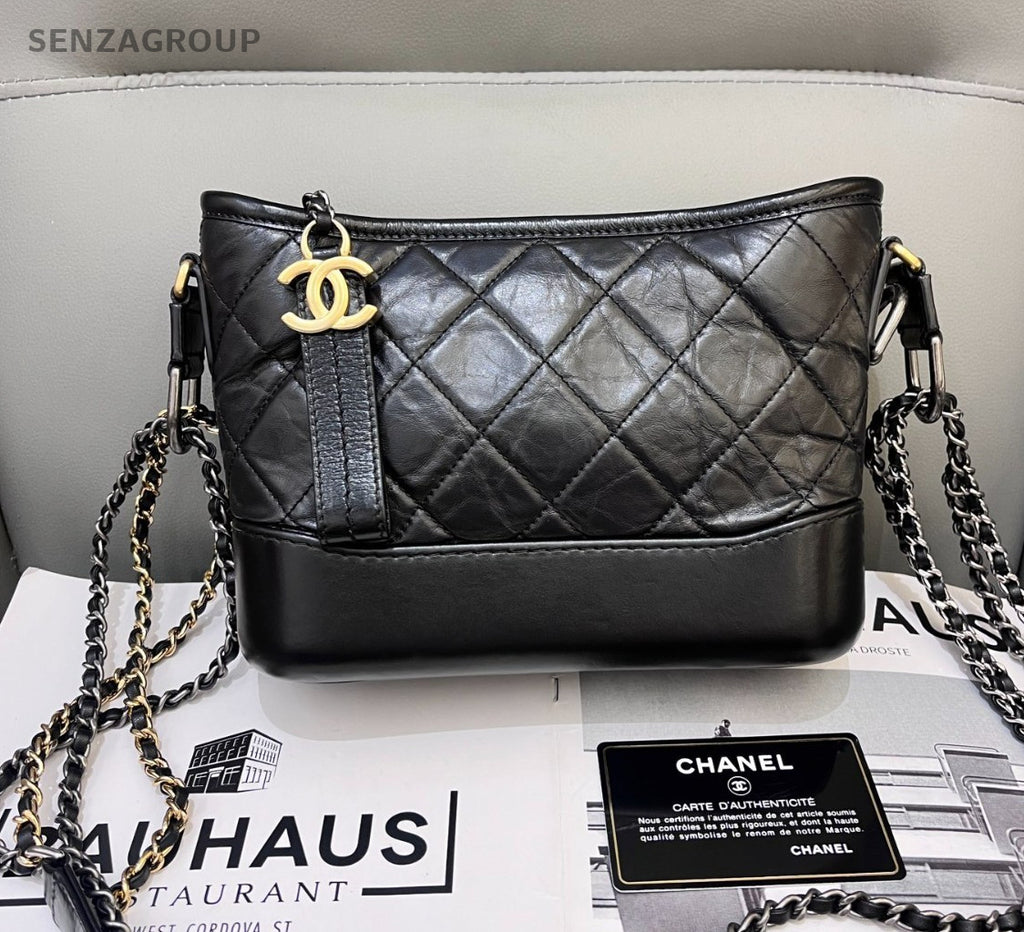 CHANEL Gabrielle PM Diamond Pattern Chain Shoulder bag Black Silver Women