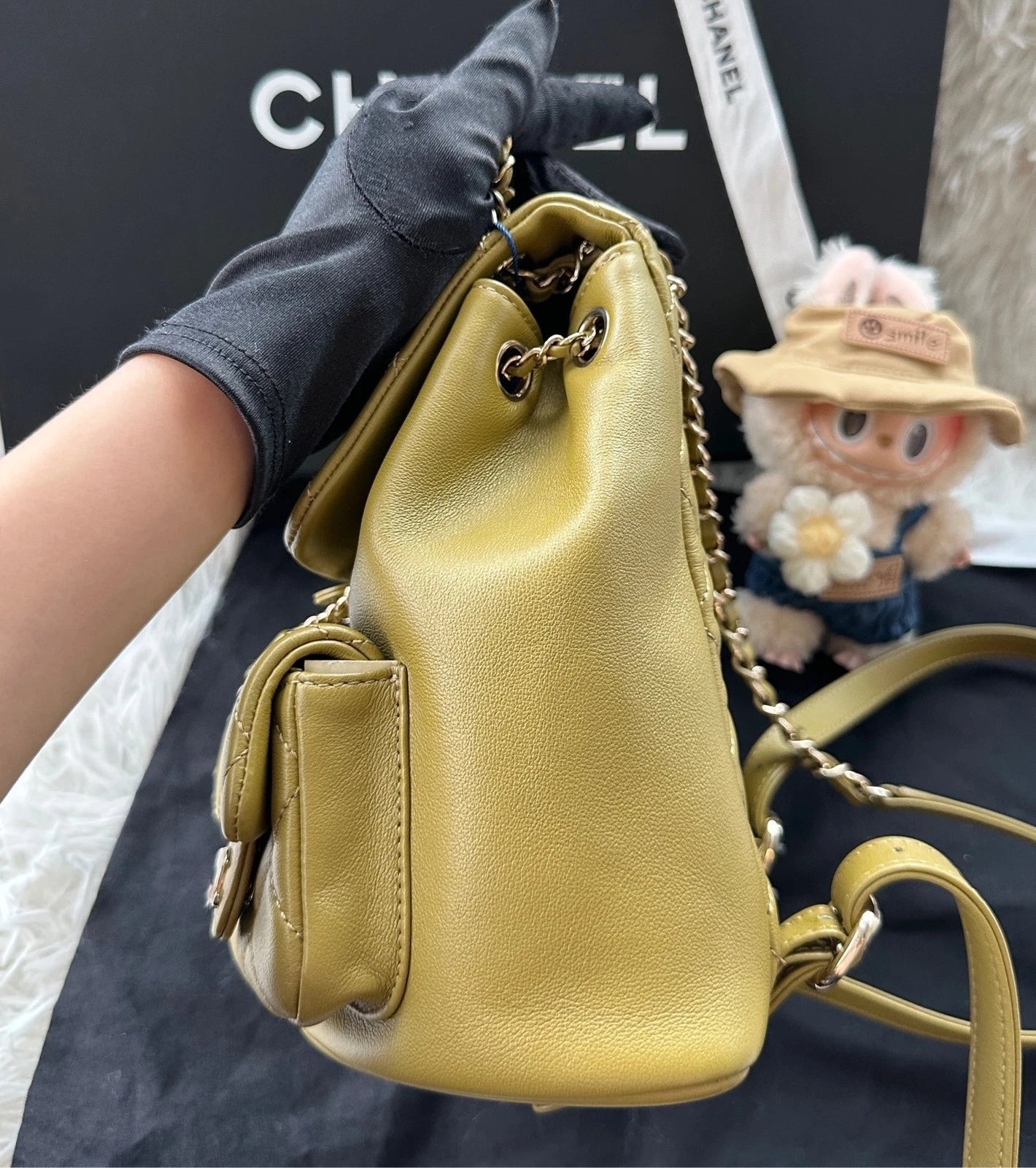 CHANEL Duma Medium Olive Green Leather Backpack For Women