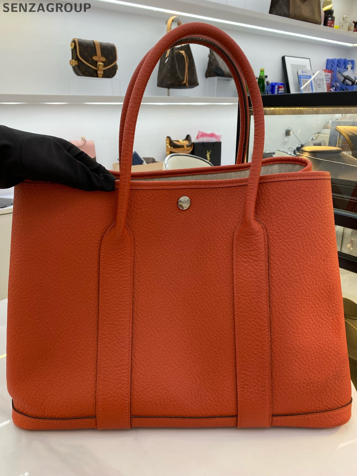 Hermès Garden Party 36 Tote Bag Red Silver Women's Classic Handbag