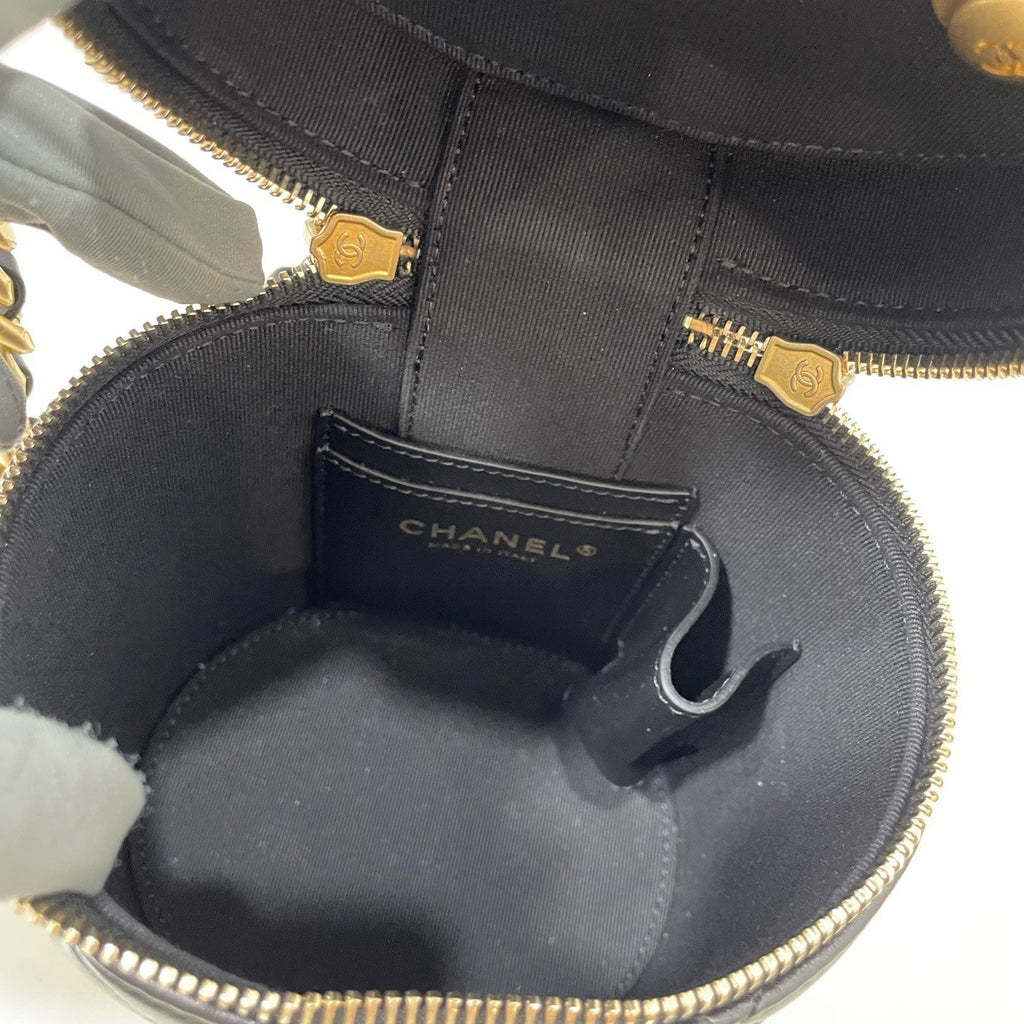 Chanel Diamond Chain Lambskin Cylinder Bag Crossbody Black Gold Women Classic