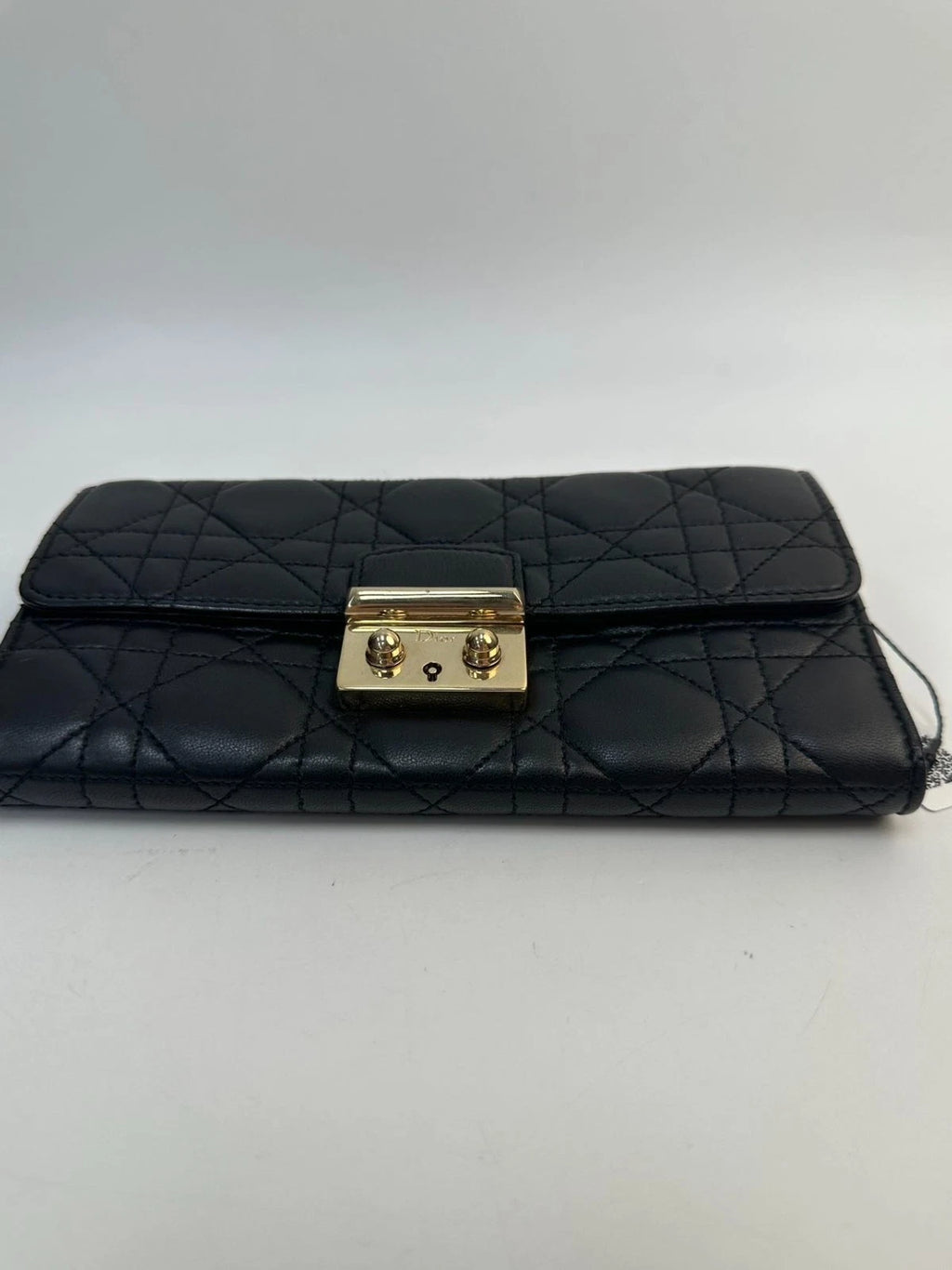 SJ0001 KY02599 Christian Dior Cannage Quilted Calfskin Wallet-on-Chai<wbr/>n