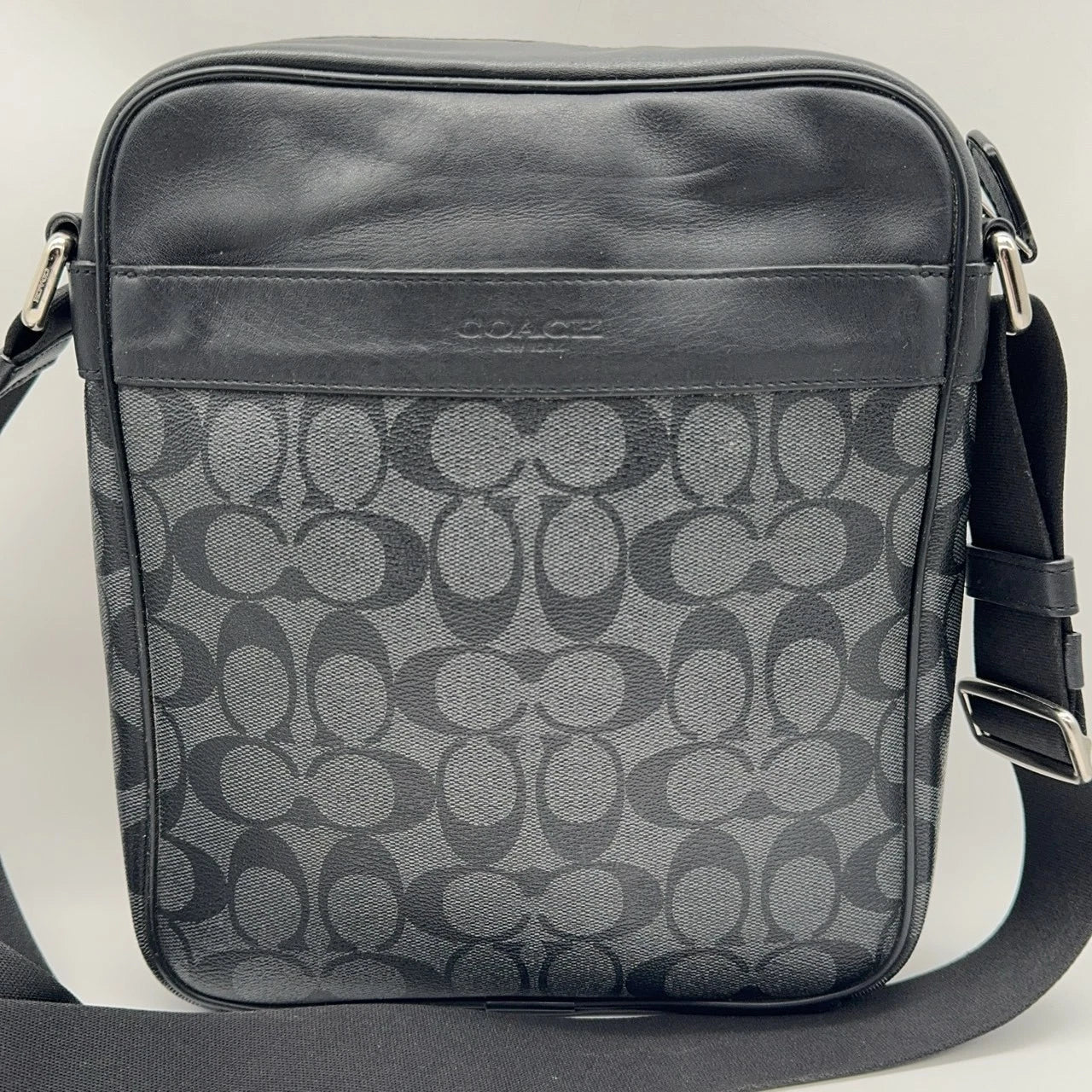 Coach Black Grey Monogram Canvas Shoulder Crossbody Bag For Women