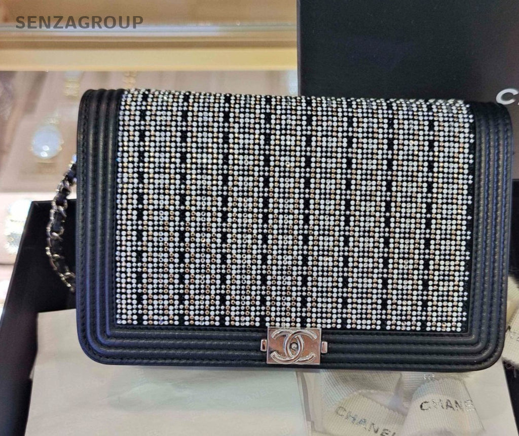 CHANEL Leboy Woc Water crystal rivets Chain Shoulder bag Black Women