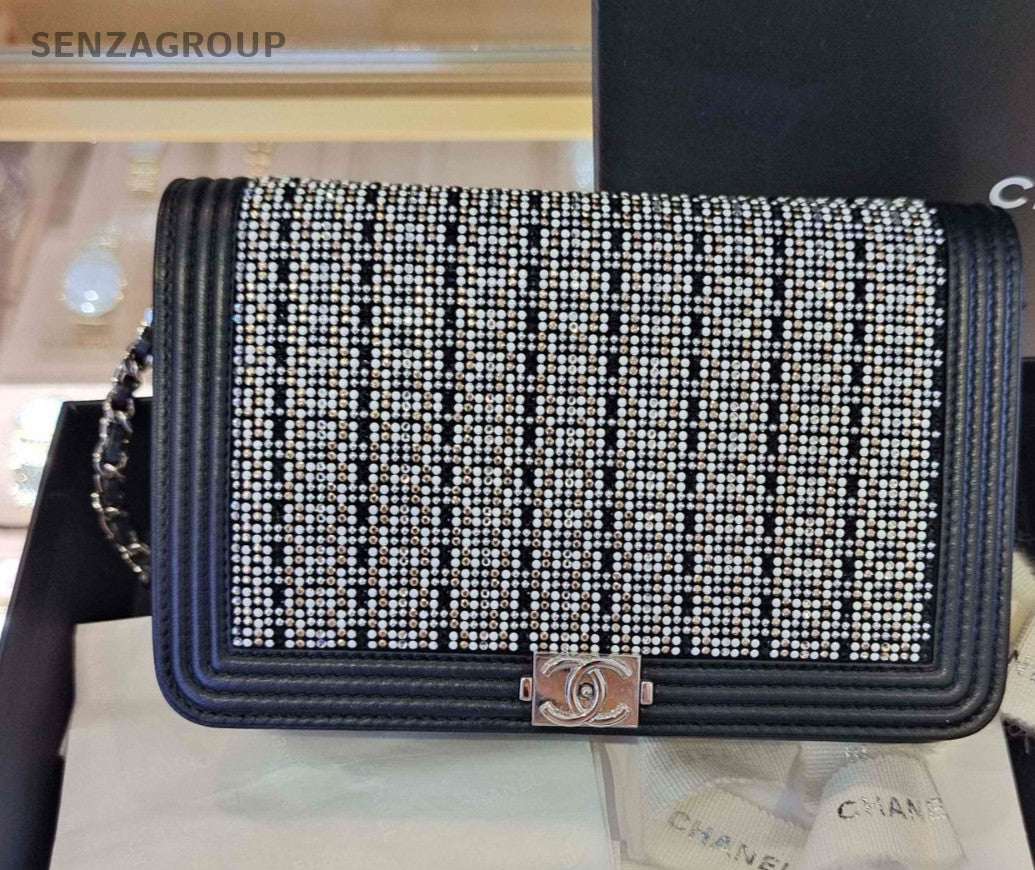 CHANEL Leboy Woc Water crystal rivets Chain Shoulder bag Black Women