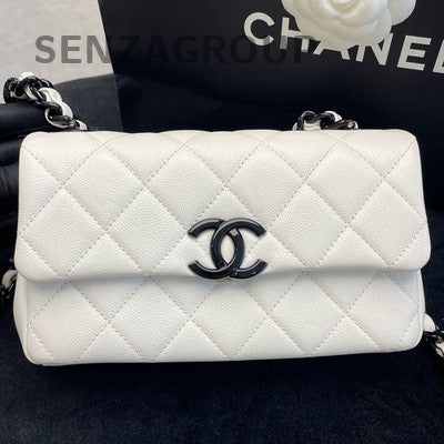 Chanel Black & White Mini Flap Bag Calfskin Chain Shoulder Crossbody