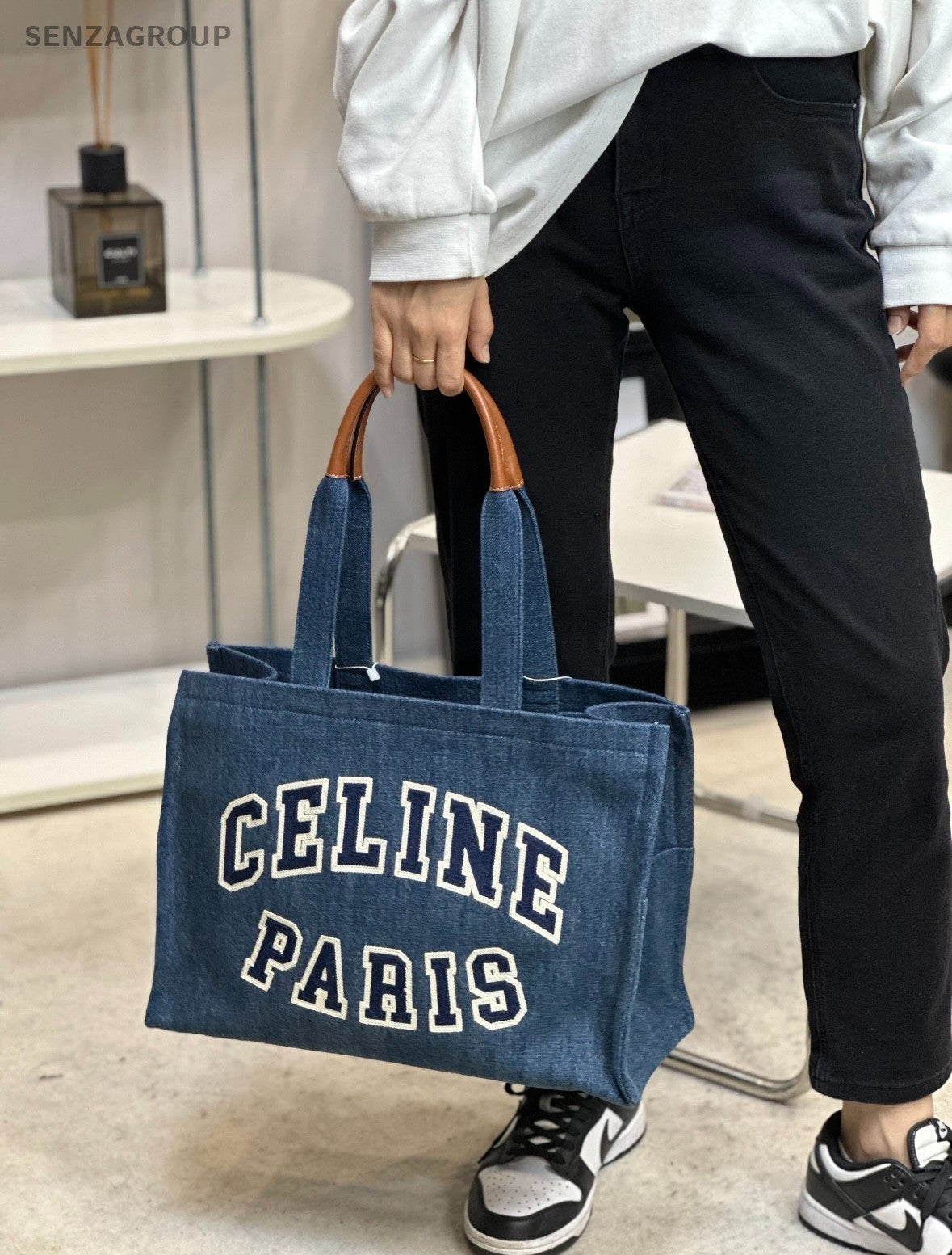 Celine American-style logo Tote Denim Shoulder Handbag