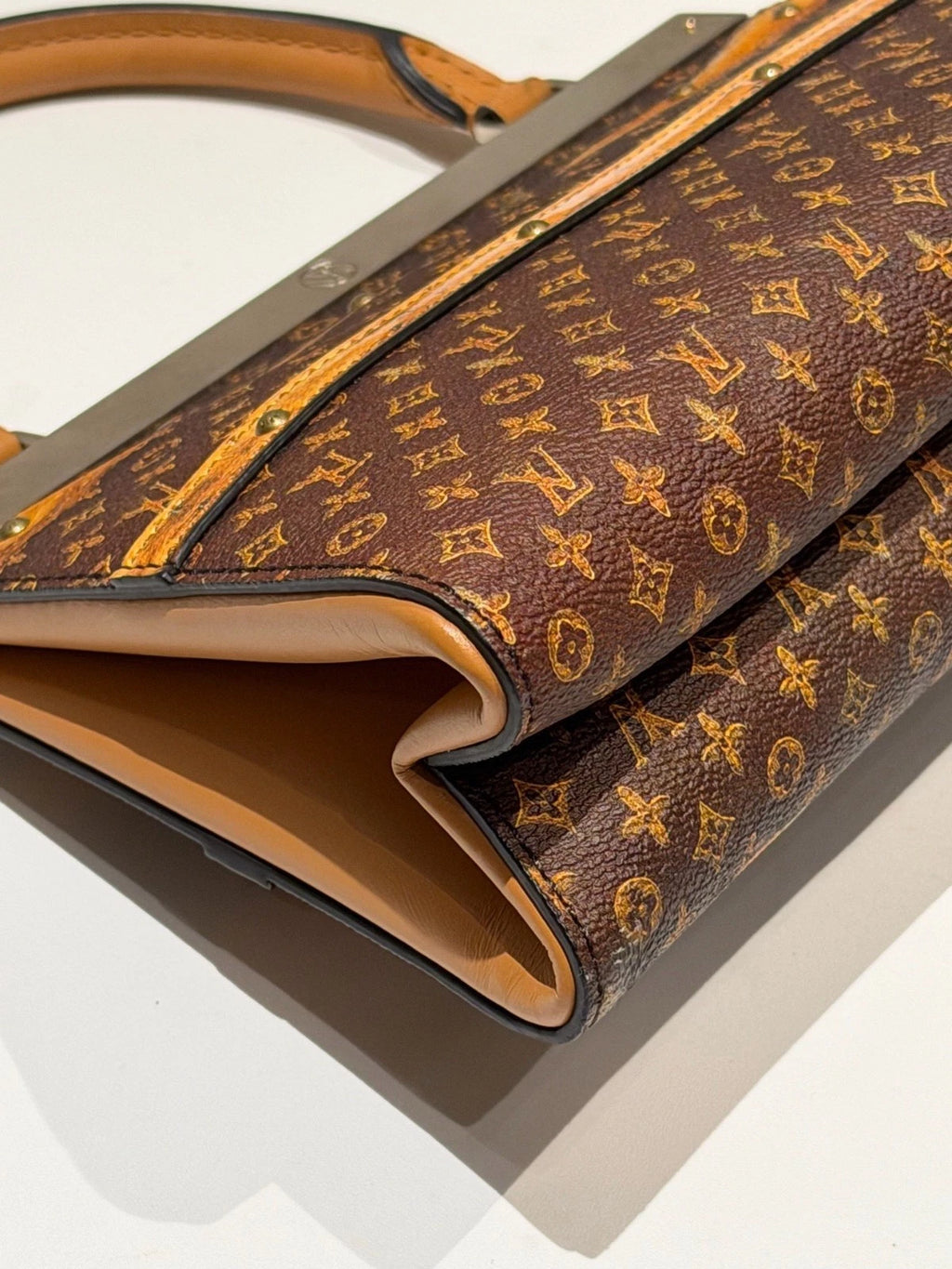 Louis Vuitton City Frame Monogram Top Handle Bag Crossbody Brown Gold Women