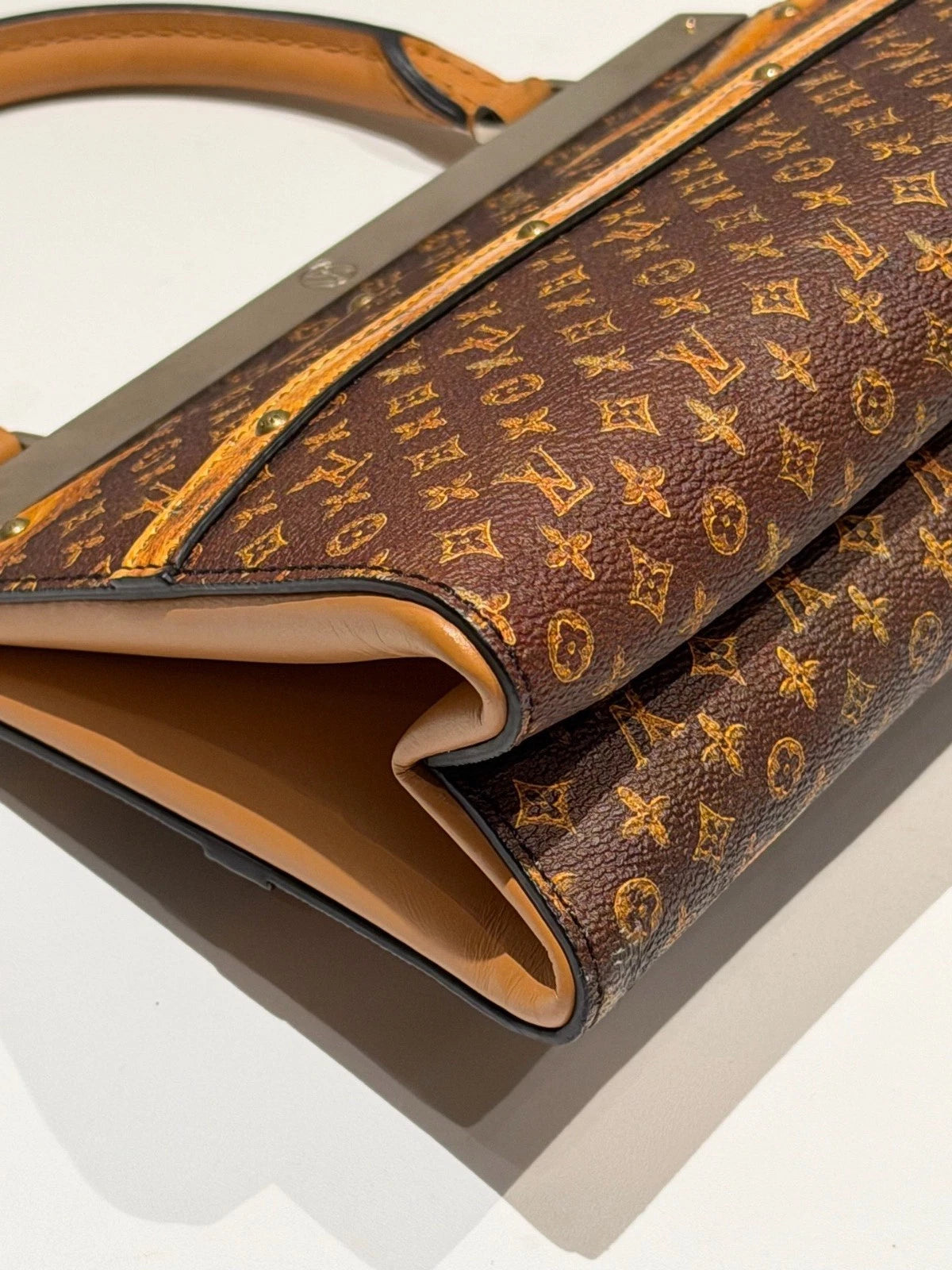 Louis Vuitton City Frame Monogram Top Handle Bag Crossbody Brown Gold Women