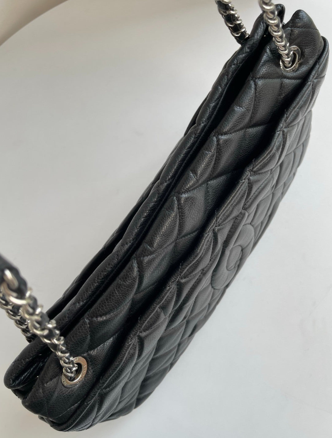 CHANEL Relief sculpture CC Chain Shoulder bag Black Silver tote Women