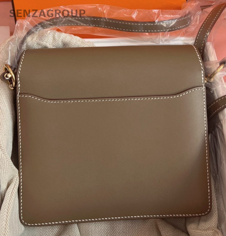 Hermes Roulis Mini Shoulder Bag Crossbody Gray Gold Women Classic Designer