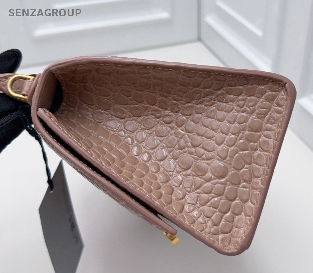 Balenciaga Calfskin PM Top Handle Bag Crossbody Pink Gold Women Classic Fashion