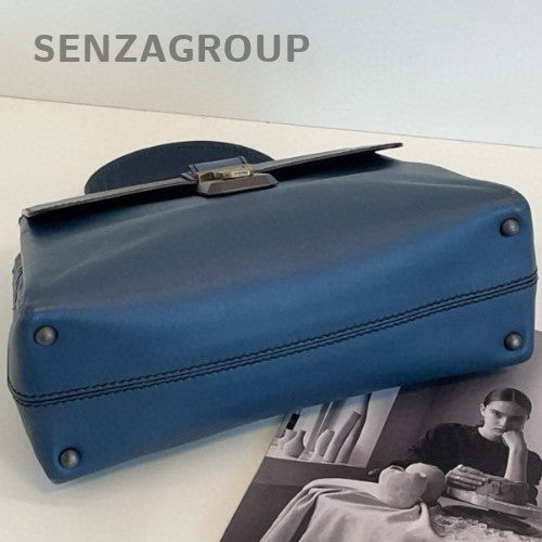 Bottega Veneta Piazza Top Handle Bag Blue Silver Used Women Classic