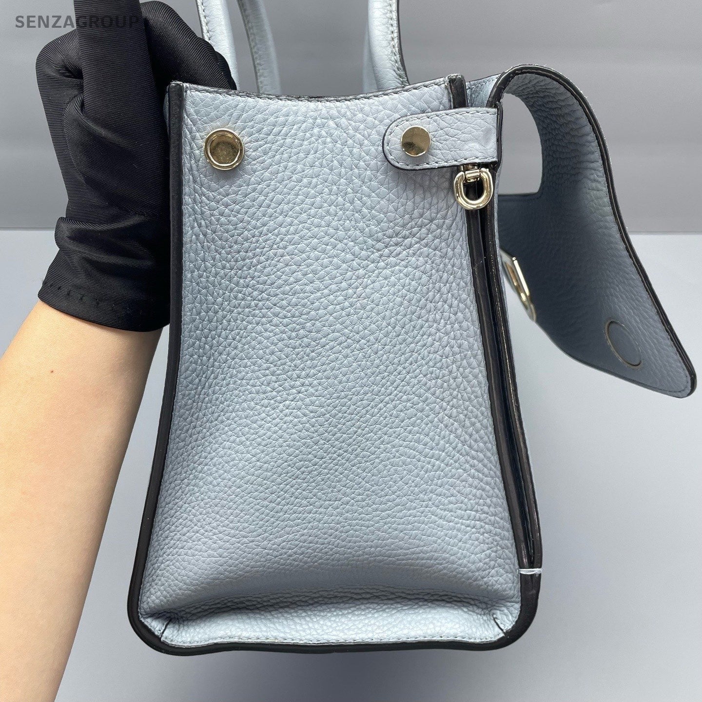 Christian Dior D-Shield Tote Top Handle Shoulder Crossbody Bag Dusty Blue Women