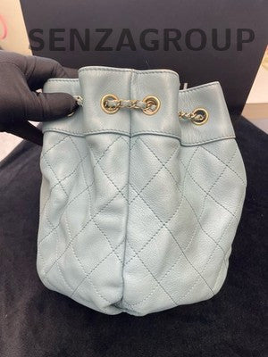 Chanel Blue Quilted Bucket Bag Gold Chain Strap Classic Women's Shoulder Bag