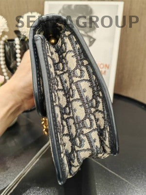 Dior Oblique Messenger Bag Blue Gold Women's Fashion Shoulder Bag