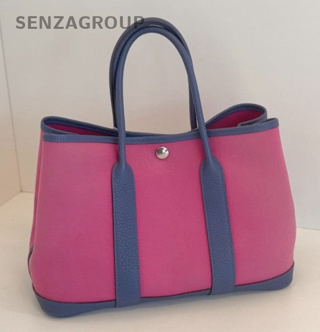 Hermes Garden Party30 Top Handle Bag Pink Blue Silver Women Classic