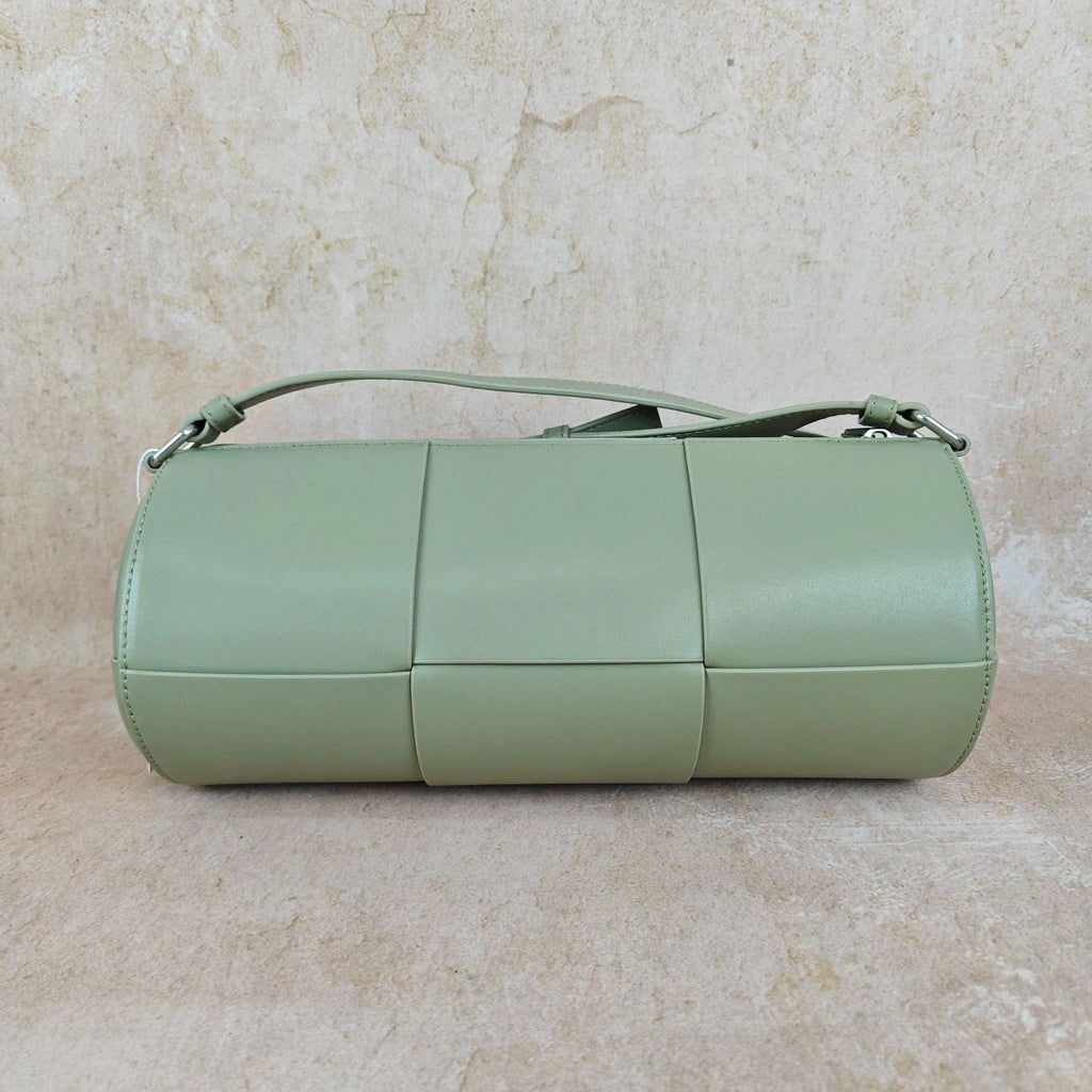 Bottega Veneta Light Green Woven Leather Cylinder Crossbody Bag Women