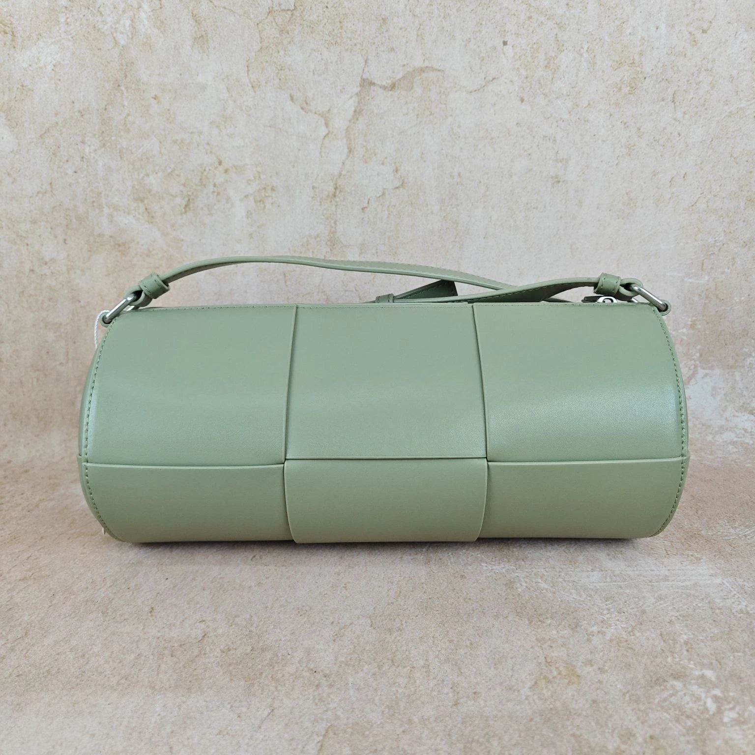 Bottega Veneta Light Green Woven Leather Cylinder Crossbody Bag Women