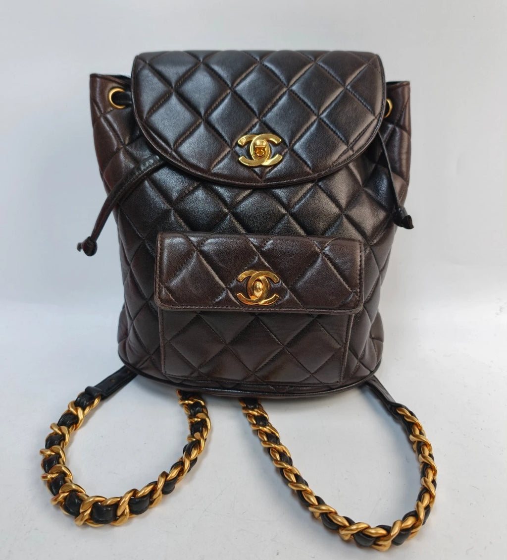 Chanel Duma PM Chain Backpack Brown Gold Diamond Used Women Classic