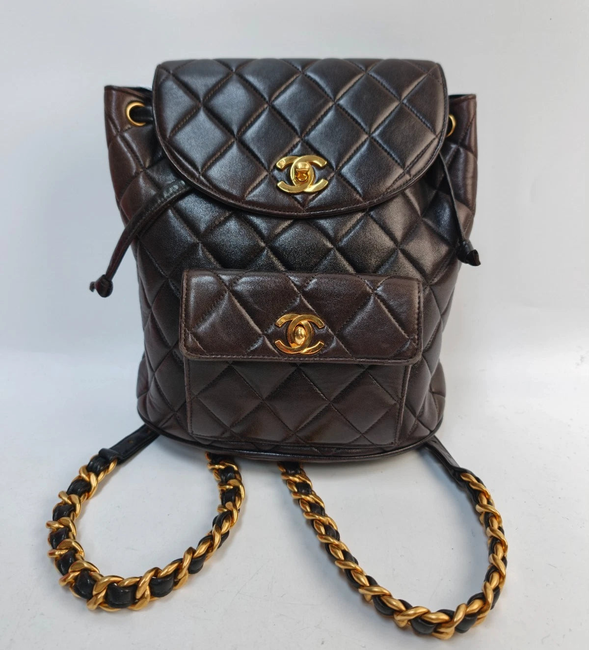 Chanel Duma PM Chain Backpack Brown Gold Diamond Used Women Classic