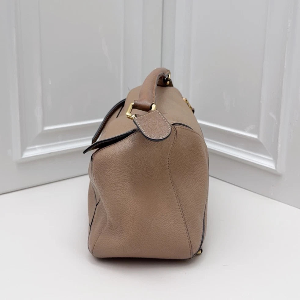 Loewe Puzzle Calfskin Top Handle Crossbody Bag Beige Gold Hardware Women