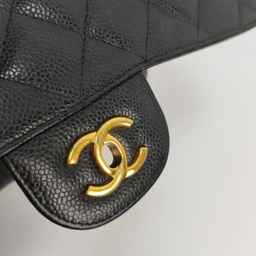 SJ0001 KY02382 Chanel CF Classic Flap Jumbo Caviar Leather Gold Hardware