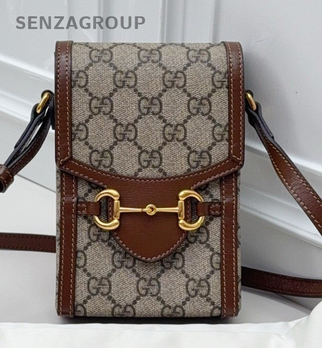 Gucci 1955 Horsebit 2Way Shoulder Bag Crossbody Brown Gold Women Classic